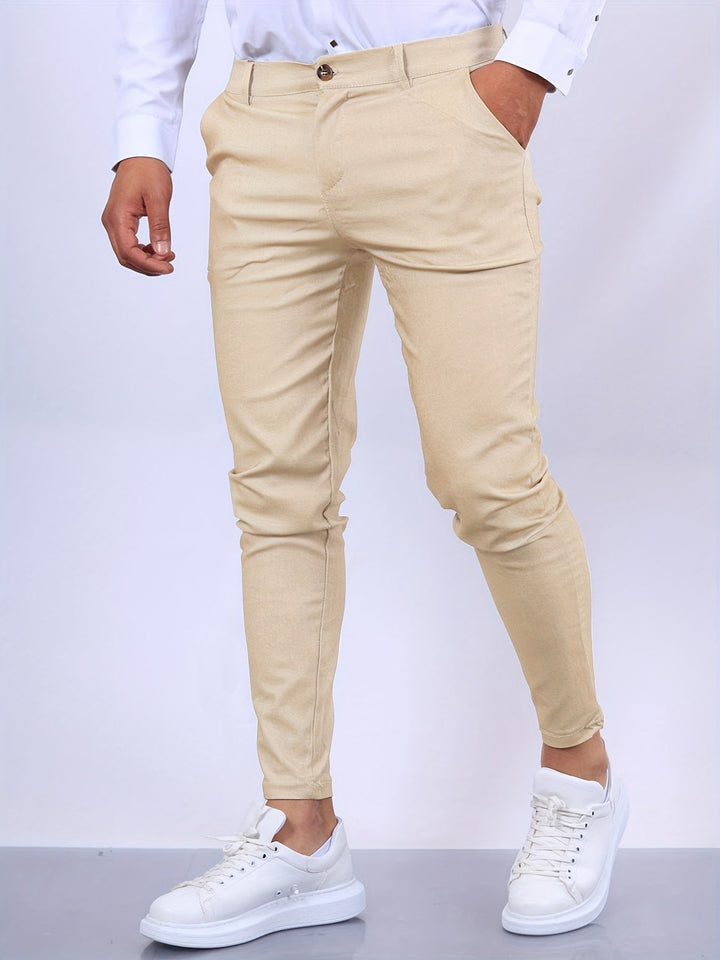 Durable men's slim fit stretch chinos, perfect casual pants for office wear, smart casual, or everyday fashion.
