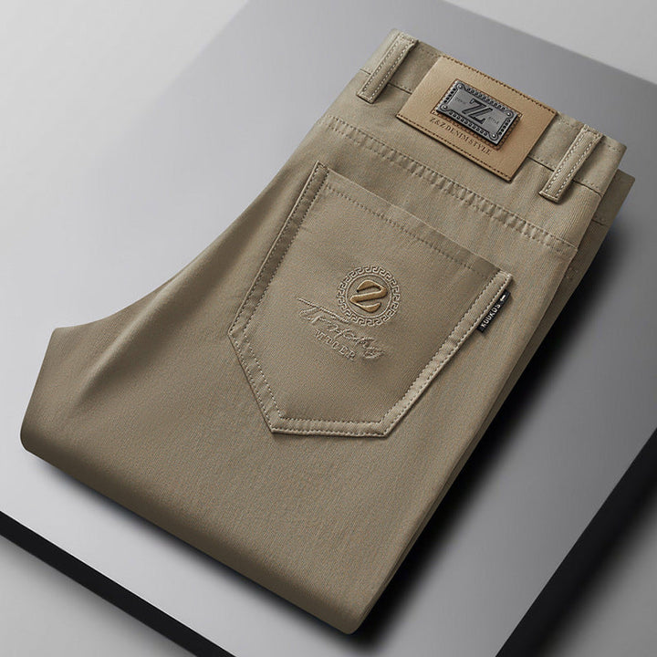 Men's slim-fit stretch comfort trousers in a versatile cotton blend, perfect for smart casual or everyday wear.