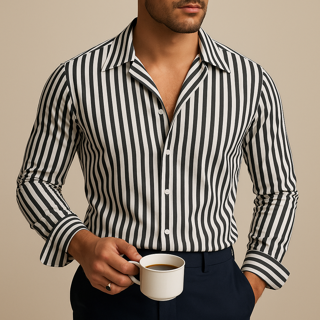 Stylish men's striped polo, perfect for business casual or everyday wear. An easy-care collared shirt.