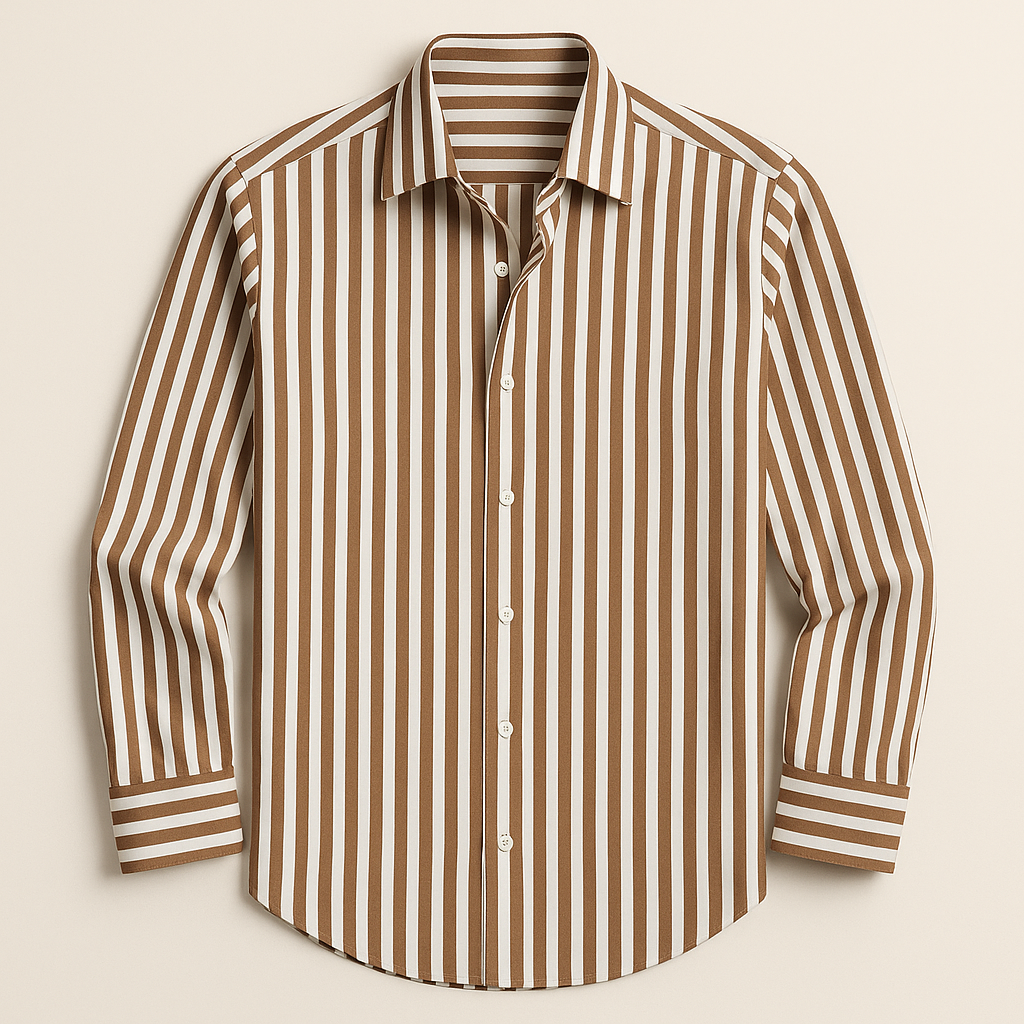 Men's striped polo shirt with a collared design, offering a versatile and easy-care option for casual wear.