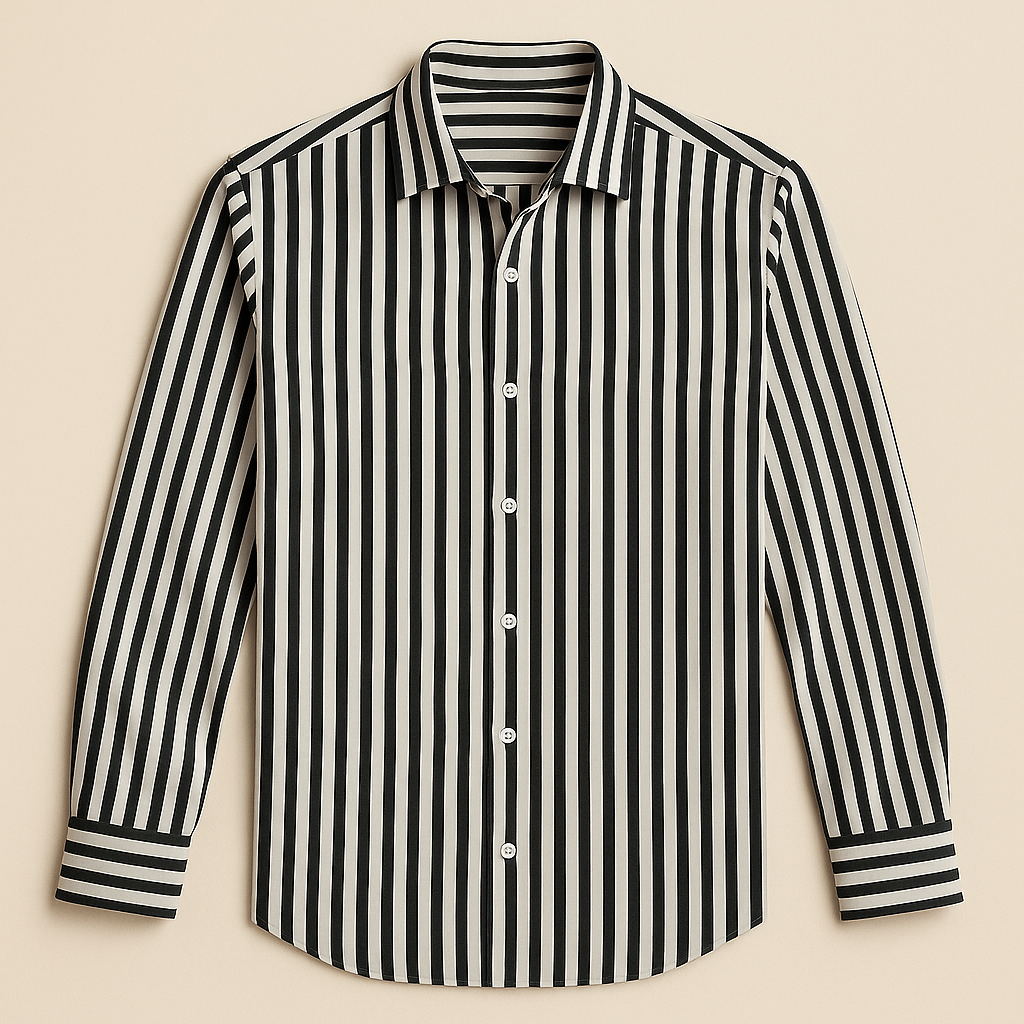 Modern men's fashion: slim-fit striped polo shirt. Ideal for business casual, all-season style, and comfort.