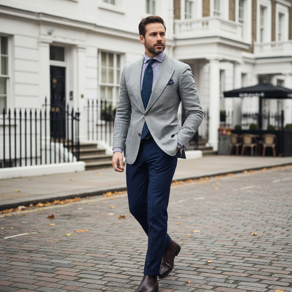 Stylish men's light blue slim fit blazer, a versatile tailored jacket for modern business and fashion.