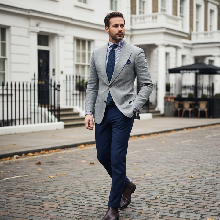 Stylish men's light blue slim fit blazer, a versatile tailored jacket for modern business and fashion.