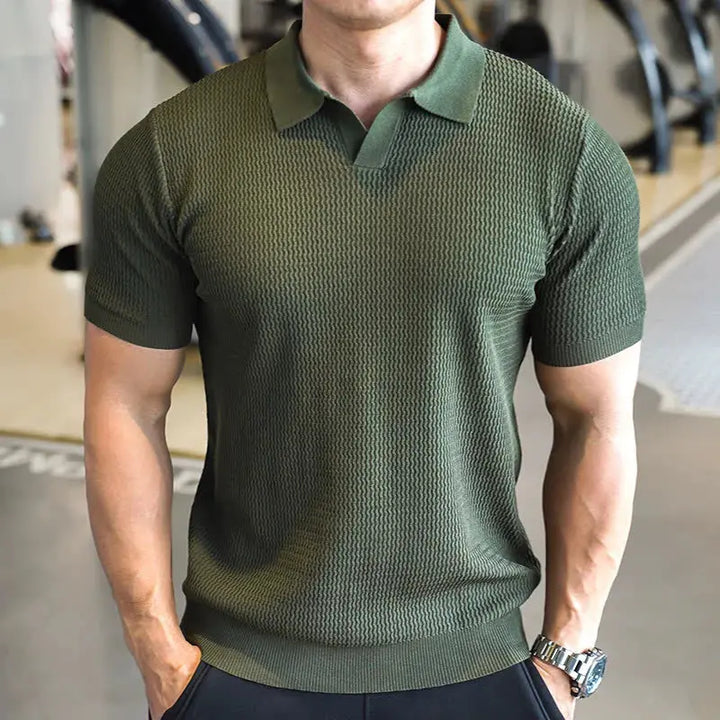 Men's casual slim fit textured polo shirt, short sleeves, a versatile piece for daily summer style.