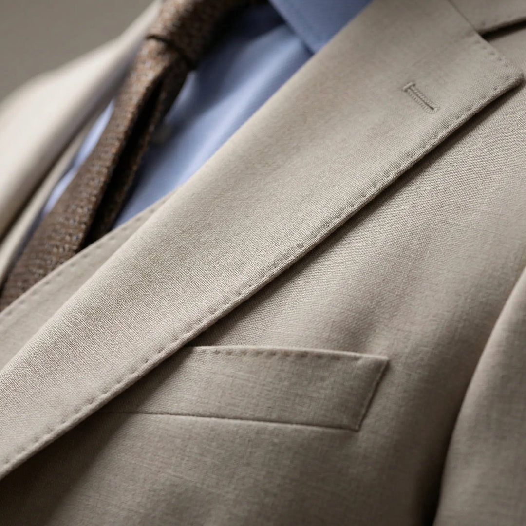 Black slim fit three-piece suit for men. Sophisticated business attire, formal events & elegant parties.