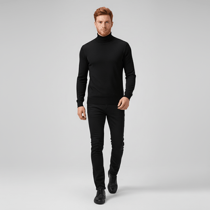 Men's warm slim-fit turtleneck sweater, ideal winter wear for stylish layering & comfort.