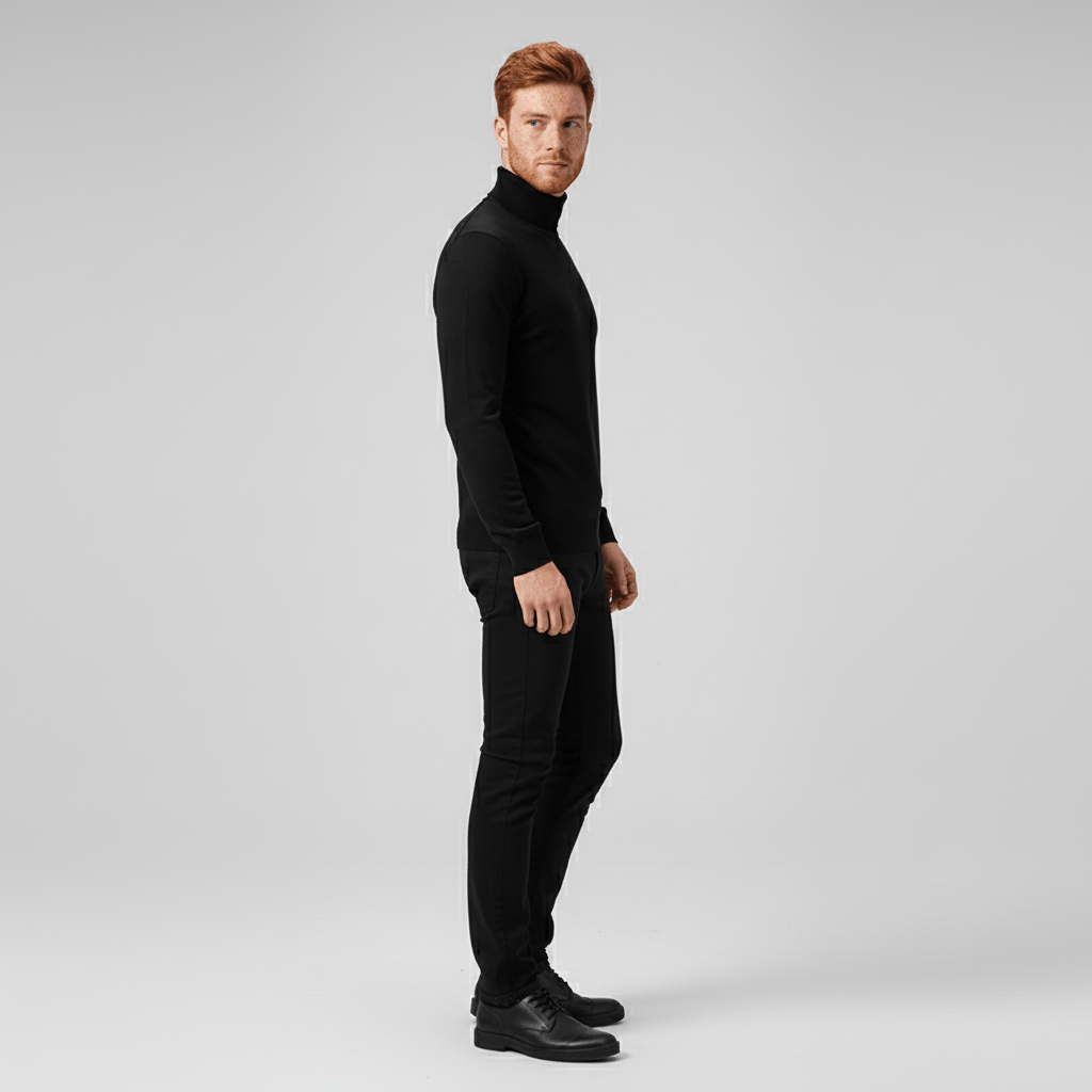 Sophisticated men's slim-fit turtleneck, combining warmth & polished style for any occasion.