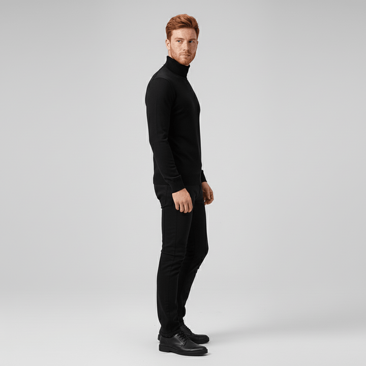 Sophisticated men's slim-fit turtleneck, combining warmth & polished style for any occasion.