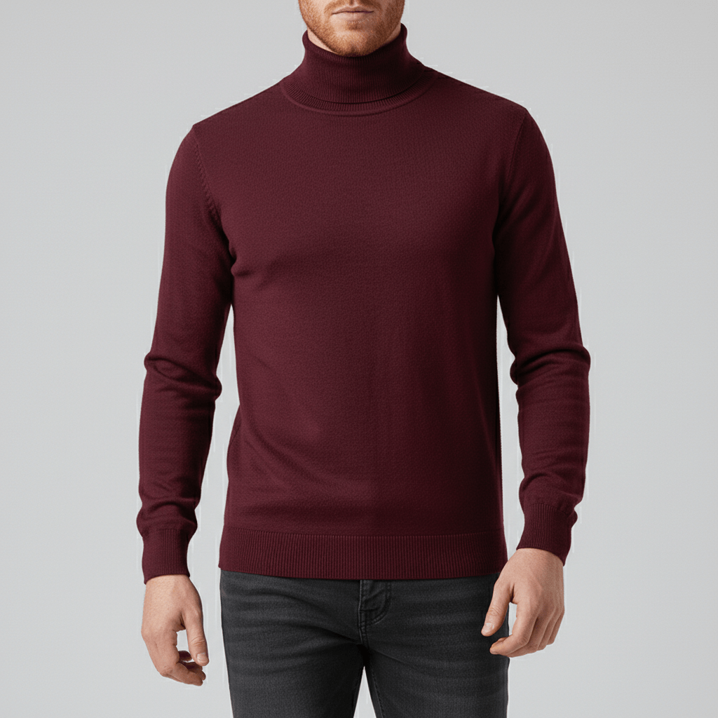 High-quality men's slim-fit turtleneck, a durable and warm basic sweater for winter wear.
