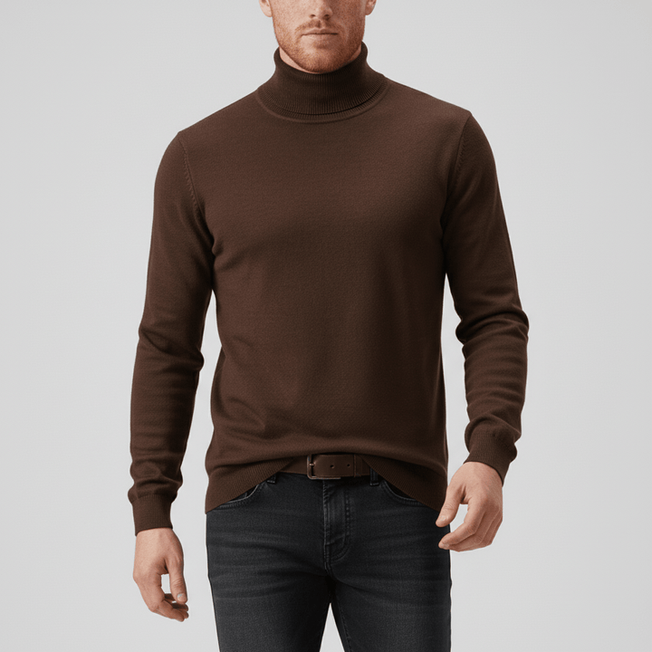 Practical men's slim-fit turtleneck. Essential warm top for office attire or casual winter style.