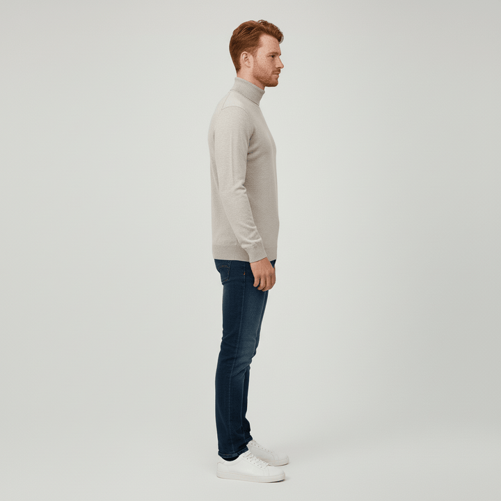 Warm men's slim-fit turtleneck, offering warmth without bulk. Essential winter wear for men.