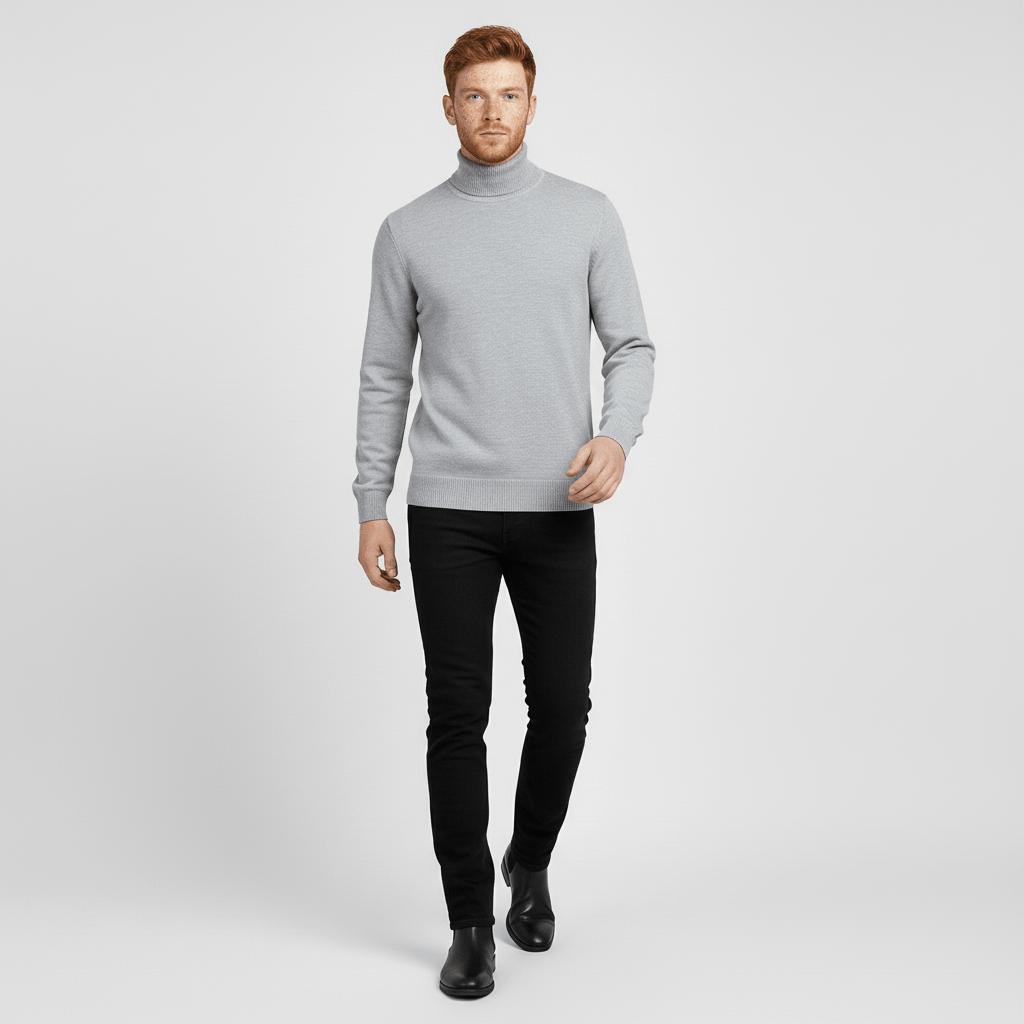 Elegant men's slim-fit turtleneck sweater, perfect for office wear & a smart casual style.