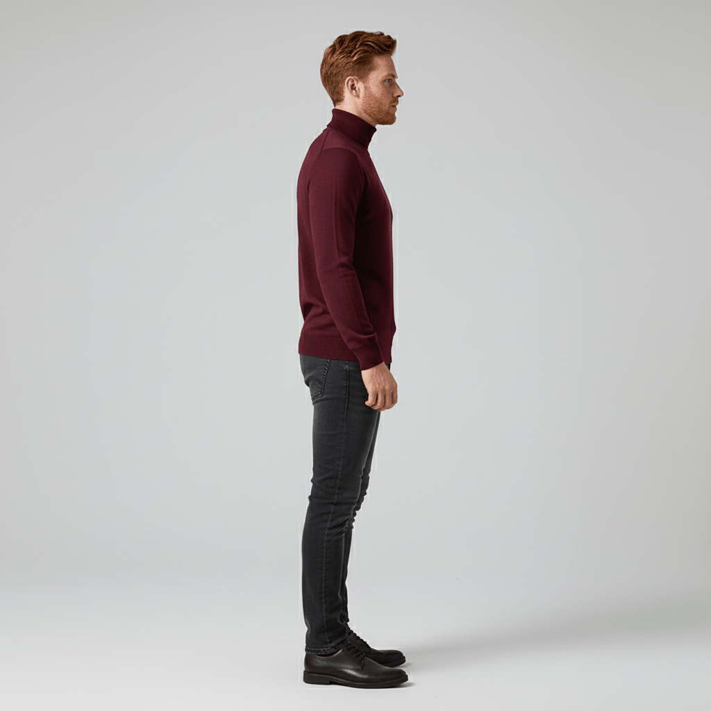 Men's fashion slim-fit turtleneck. A comfortable, warm top for casual outings or winter layering.