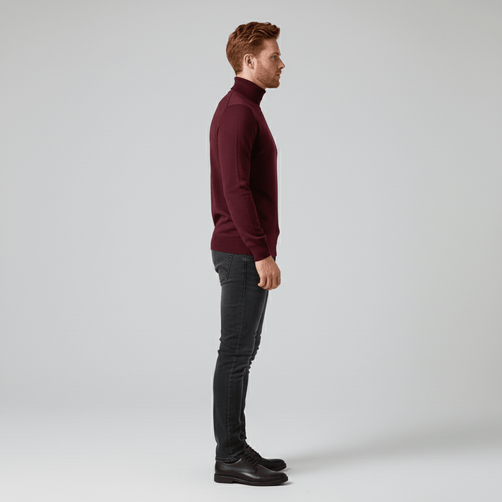 Men's fashion slim-fit turtleneck. A comfortable, warm top for casual outings or winter layering.