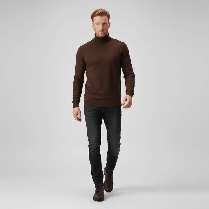 Men's classic turtleneck sweater in a slim-fit, providing a refined and warm look for winter.