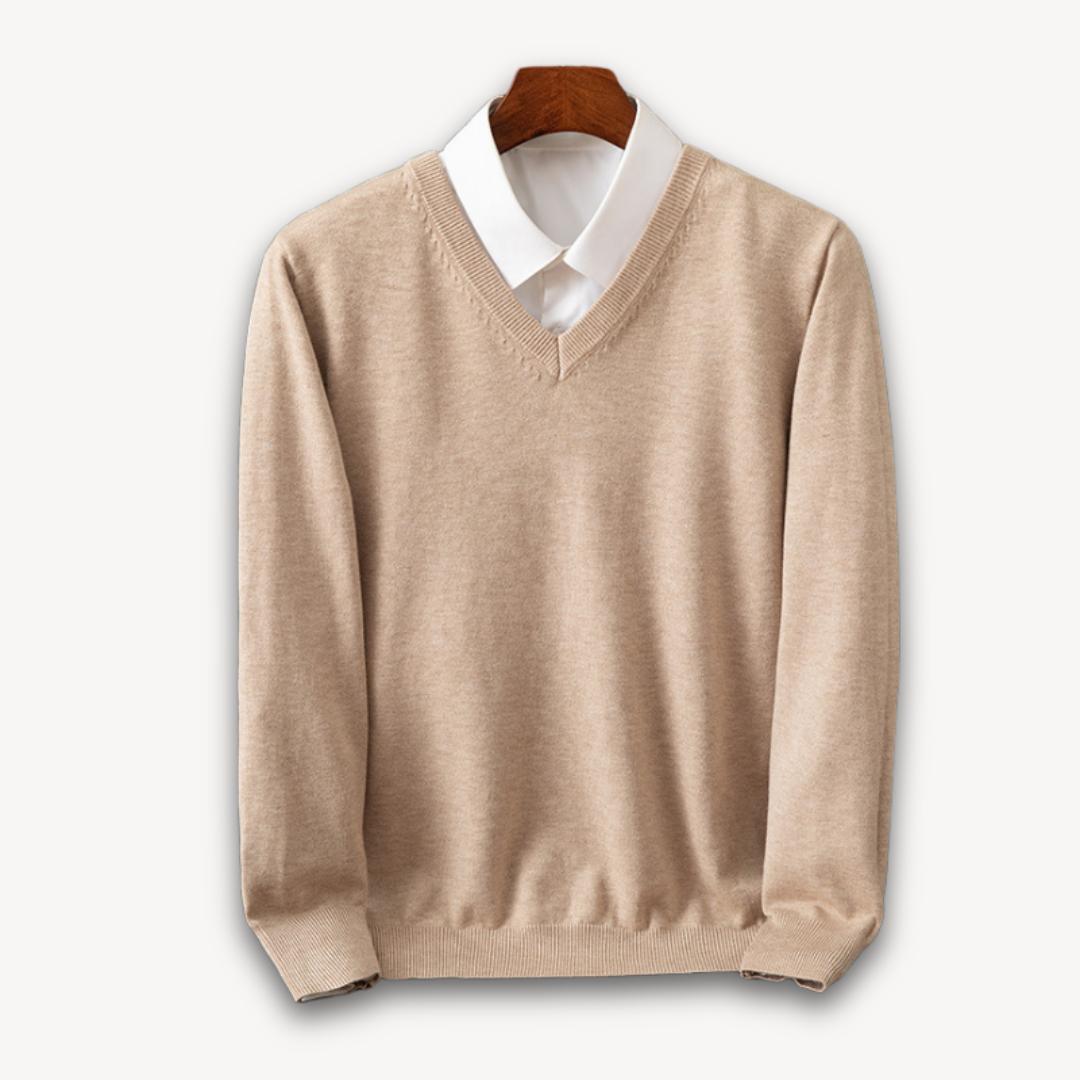 Slim fit men's V-neck sweater, a versatile & elegant menswear piece.