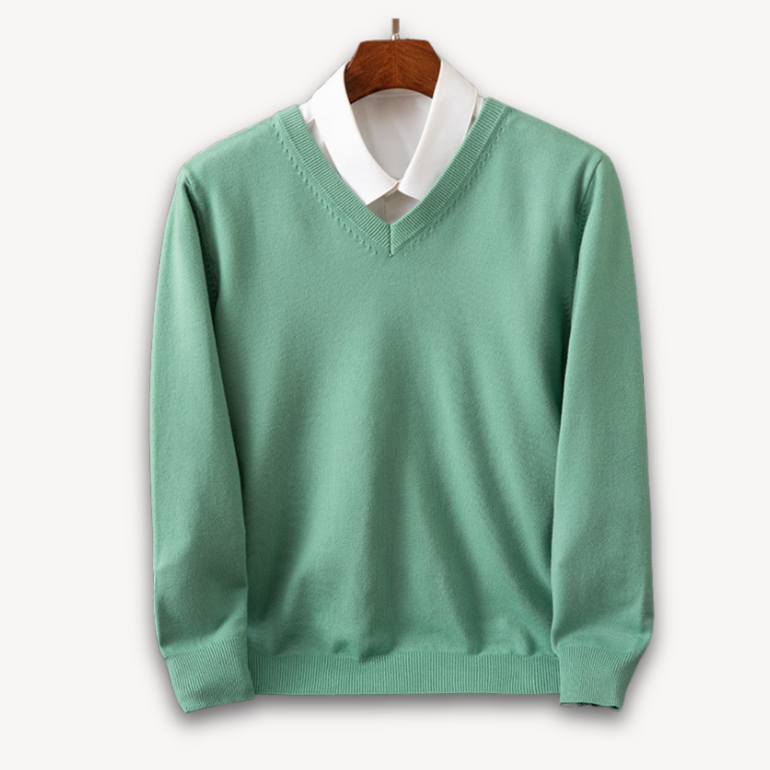Stylish men's slim fit V-neck sweater, a modern elegant pullover for versatile fashion.