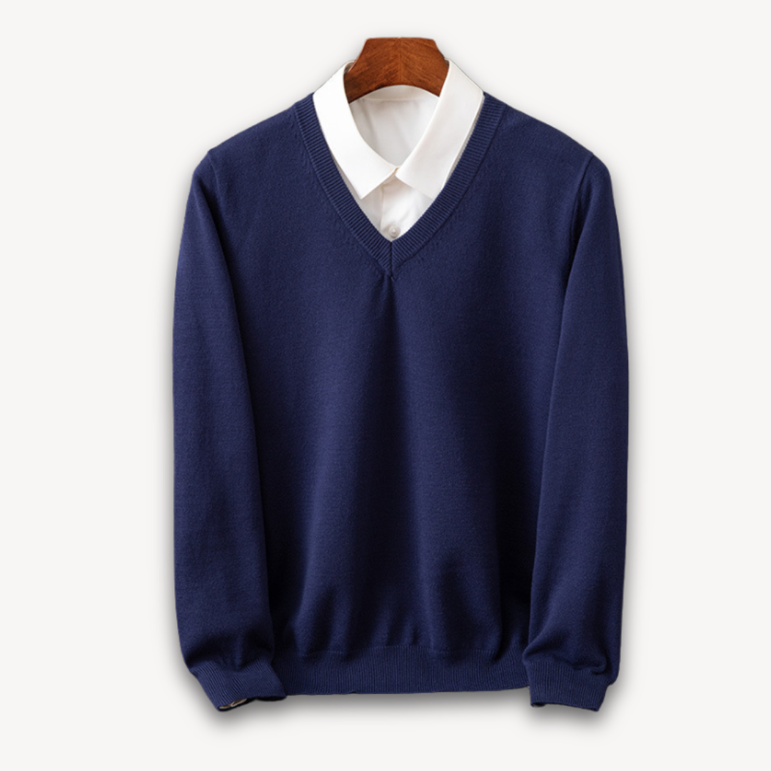 Layering men's V-neck sweater in slim fit, perfect for versatile smart casual outfits.