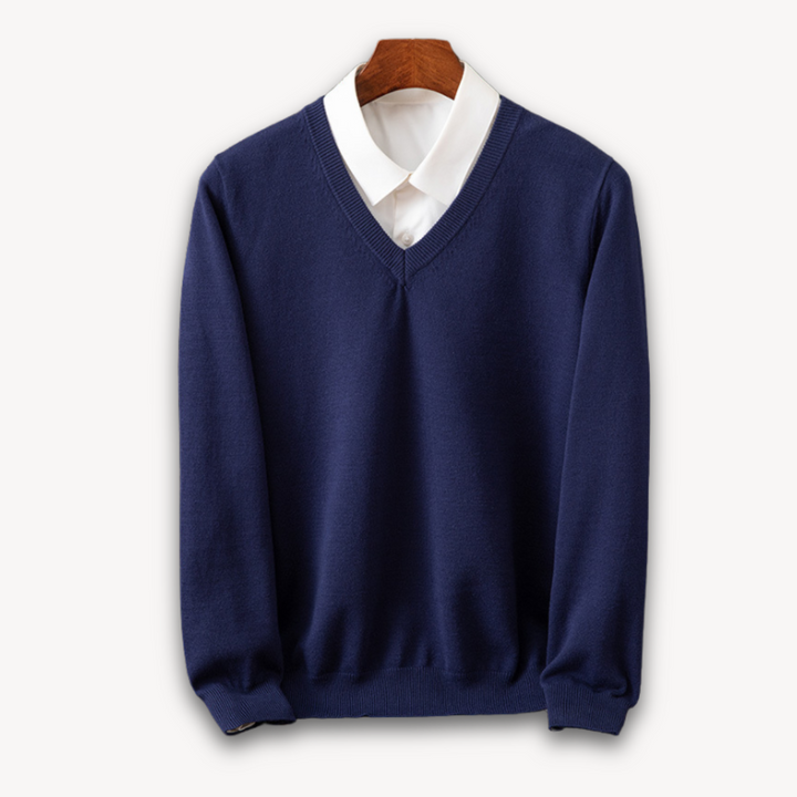 Layering men's V-neck sweater in slim fit, perfect for versatile smart casual outfits.