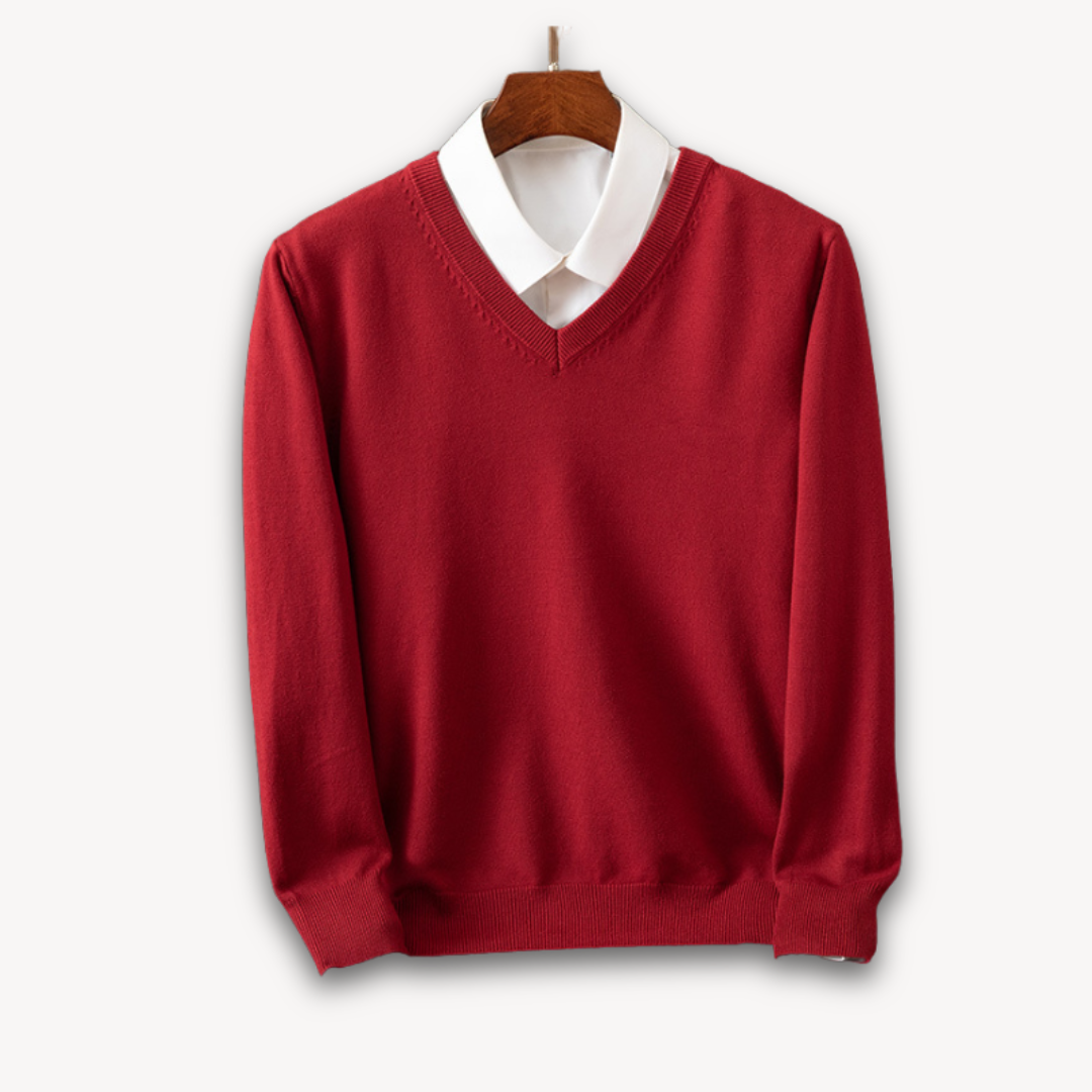 Modern men's V-neck pullover sweater, slim fit and elegant for versatile styling.