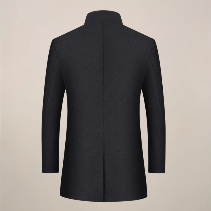 Warm men's slim fit trench coat, ideal for winter outerwear, combining smart casual & formal men's fashion.