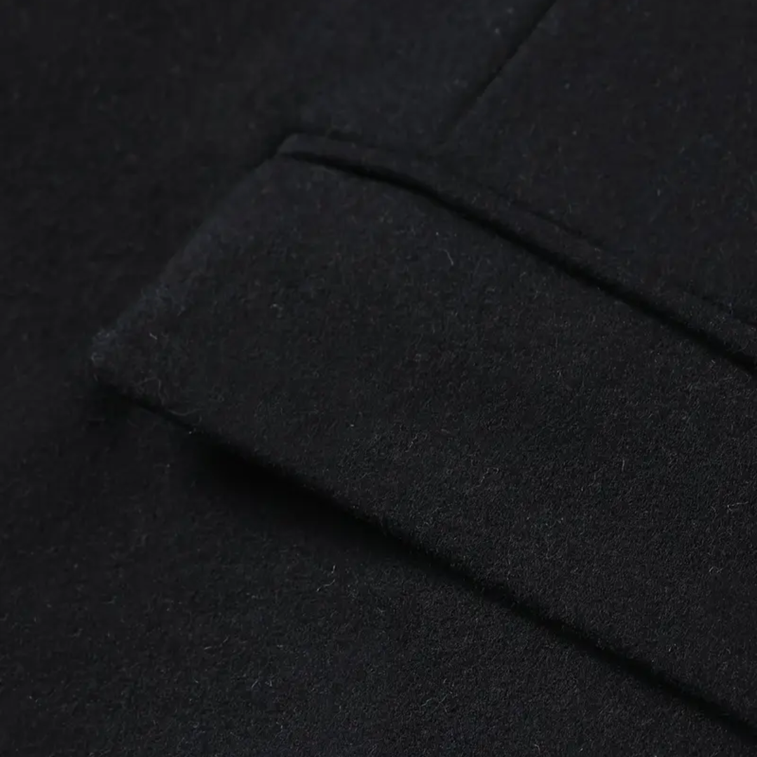 Men's elegant slim fit winter coat with stand collar, long design, button closure. Modern outerwear for cold weather.