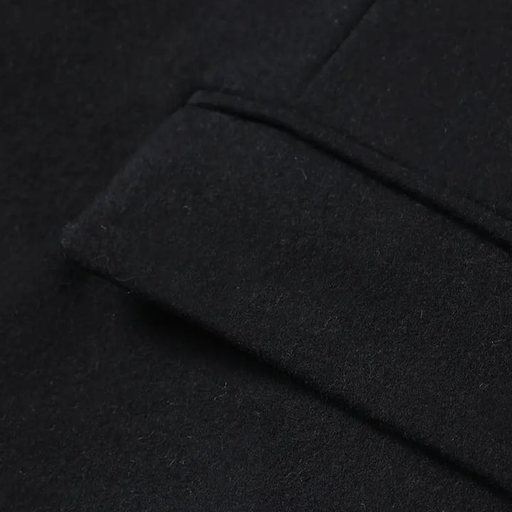 Men's elegant slim fit winter coat with stand collar, long design, button closure. Modern outerwear for cold weather.