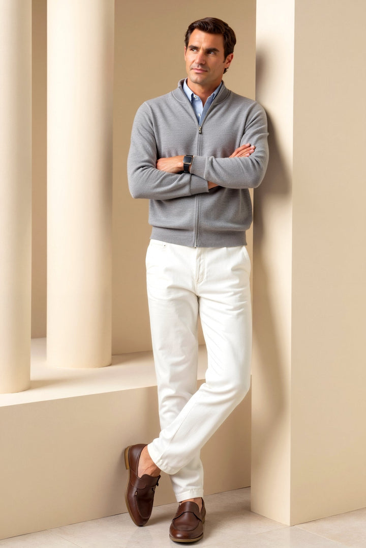 Modern men's slim fit jacket with a stand collar and zip front. Stylish and lightweight for everyday fashion.