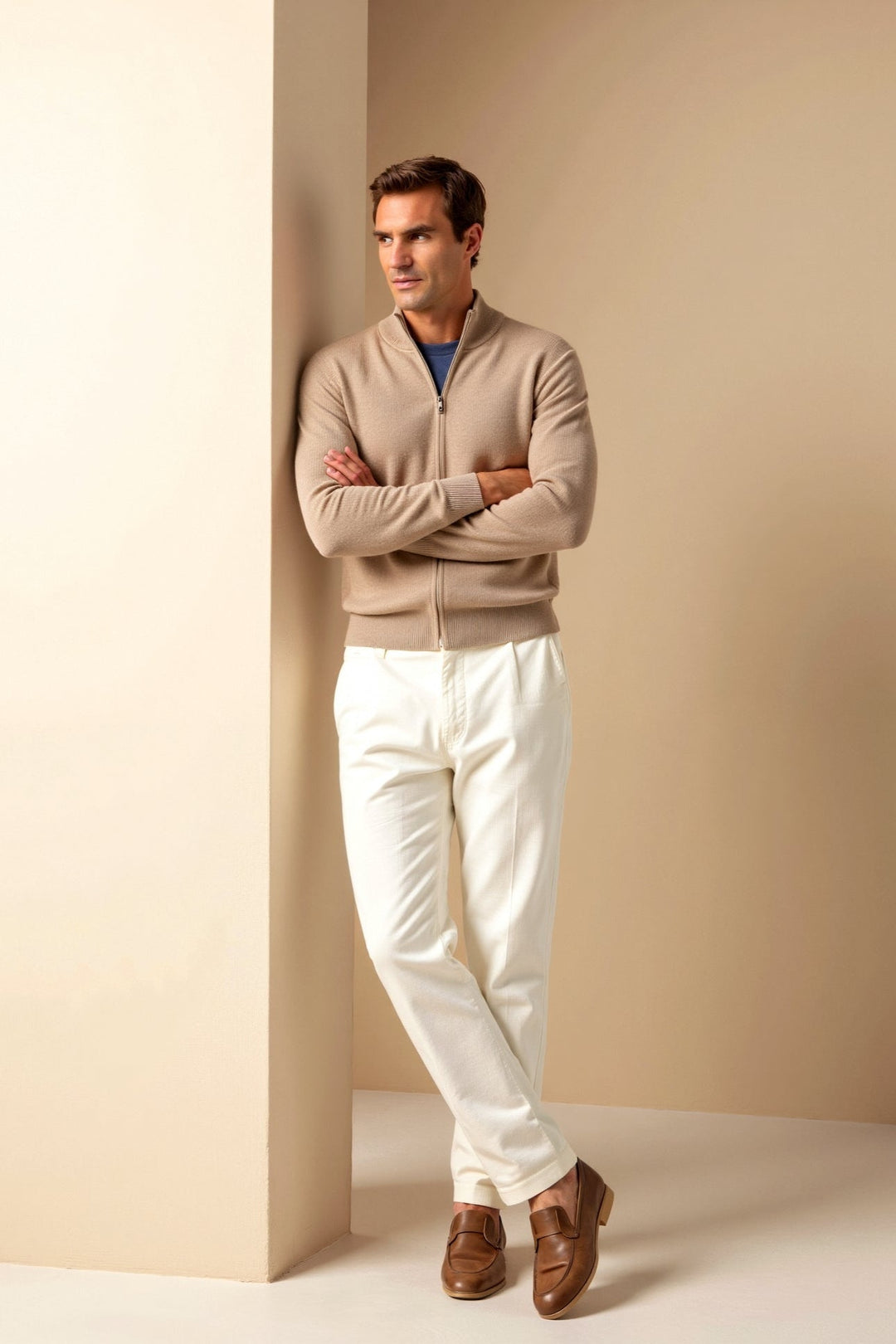 Stylish men's slim fit zip jacket for modern fashion. Stand collar makes it perfect casual outerwear.
