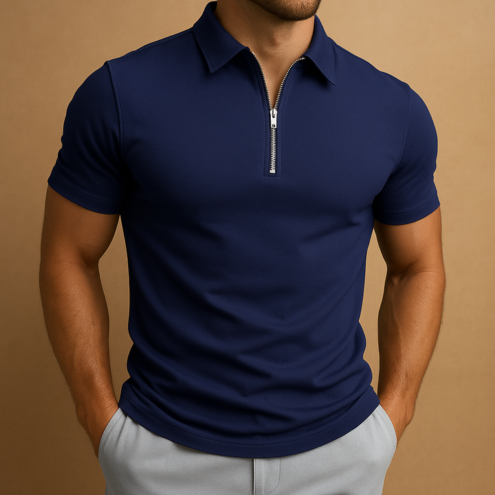 Stylish men's short sleeve polo featuring a contemporary zip neck and a flattering slim fit. Great for casual looks.