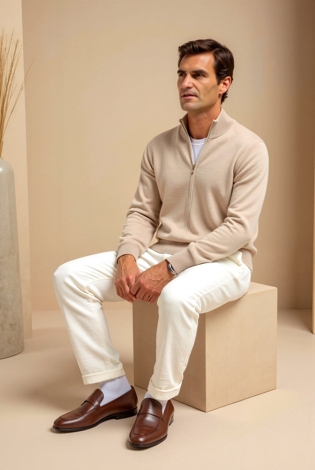 Modern men's fashion: slim fit zip-up jacket with stand-up collar. Great everyday fall & spring outerwear.