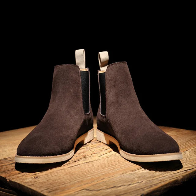 Modern men's slip-on Chelsea boots; stylish, comfortable footwear for any occasion. Easy to wear ankle boots.