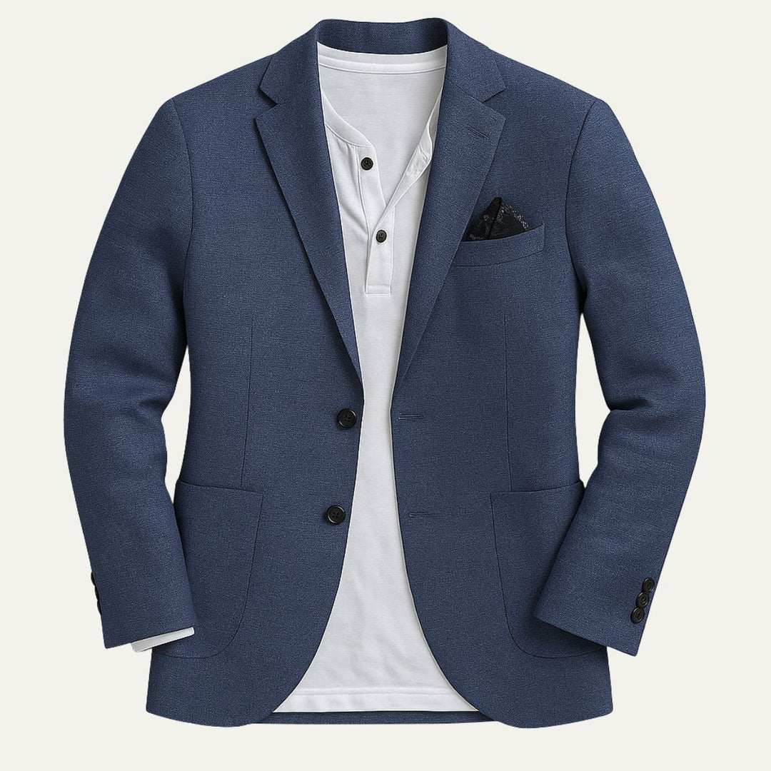 Stylish men's tailored blazer jacket for business casual or formal wear. Elegant men's fashion for events.