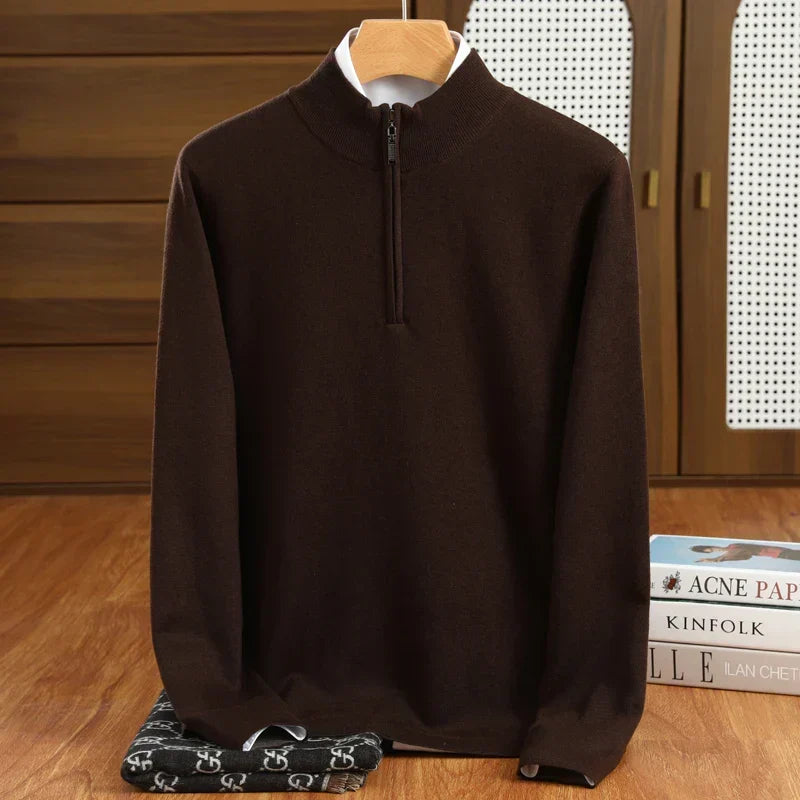 Versatile men's half-zip mock neck sweater. Pullover design for smart casual, business casual & layering.