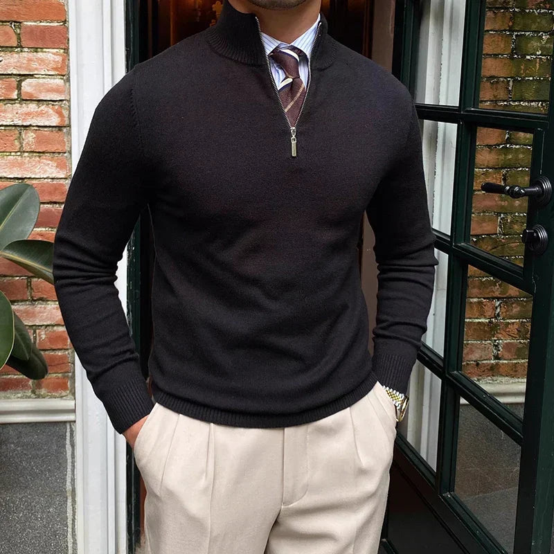 Men's smart casual half-zip sweater, perfect for fall & winter. Comfortable ribbed knit pullover for versatile layering.