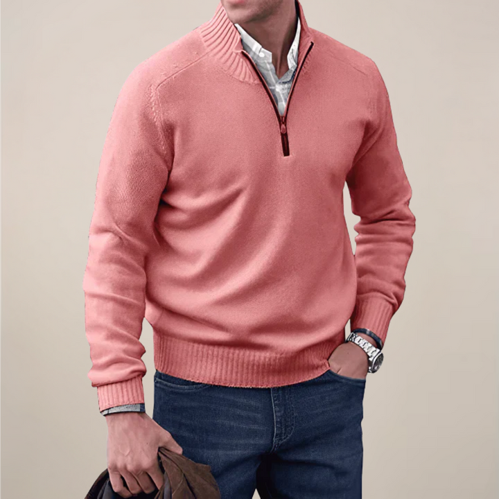 Effortless men's half-zip sweater for smart casual looks, perfect for versatile layering.
