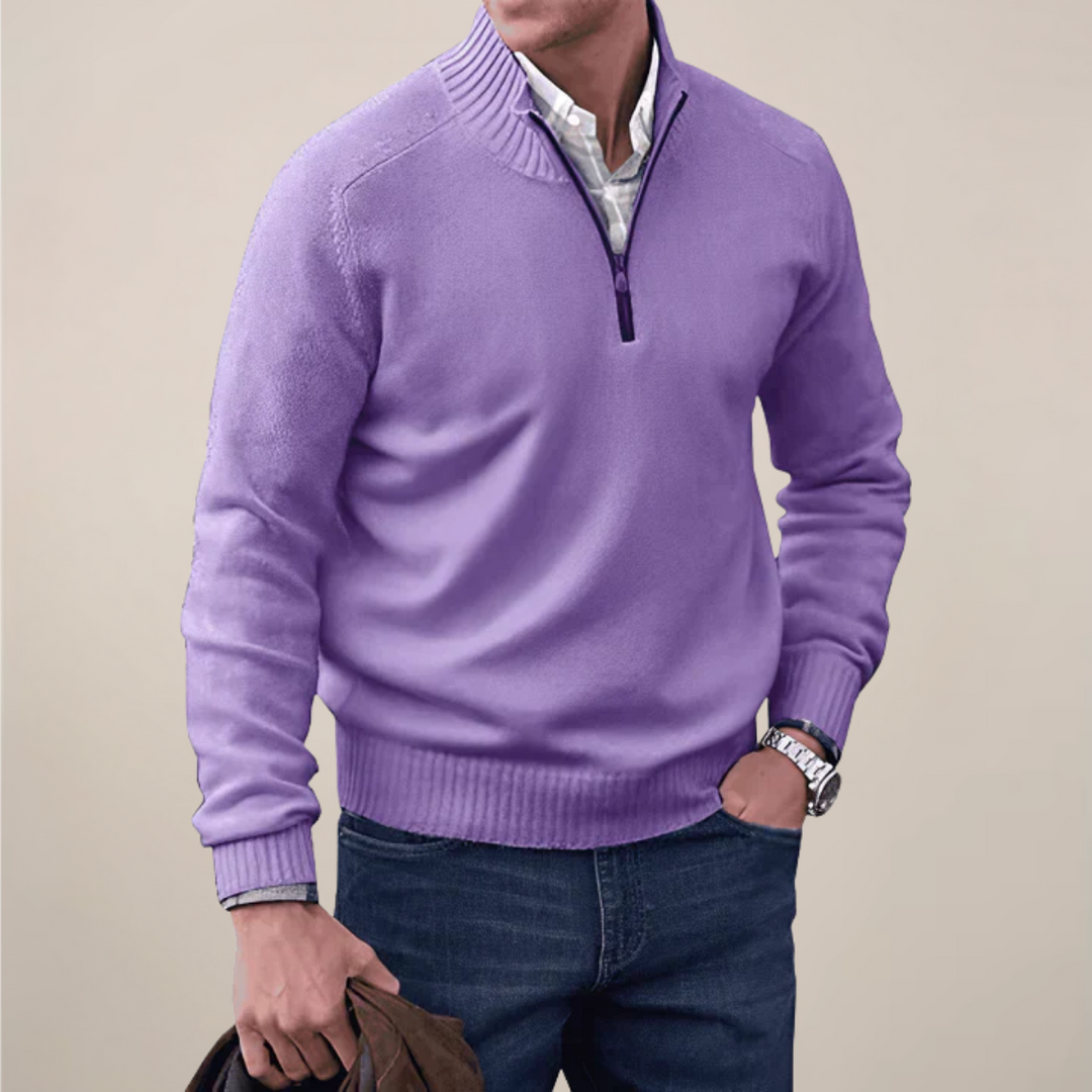 Fashionable men's half-zip pullover, blending smart casual style with comfortable all-season wear.