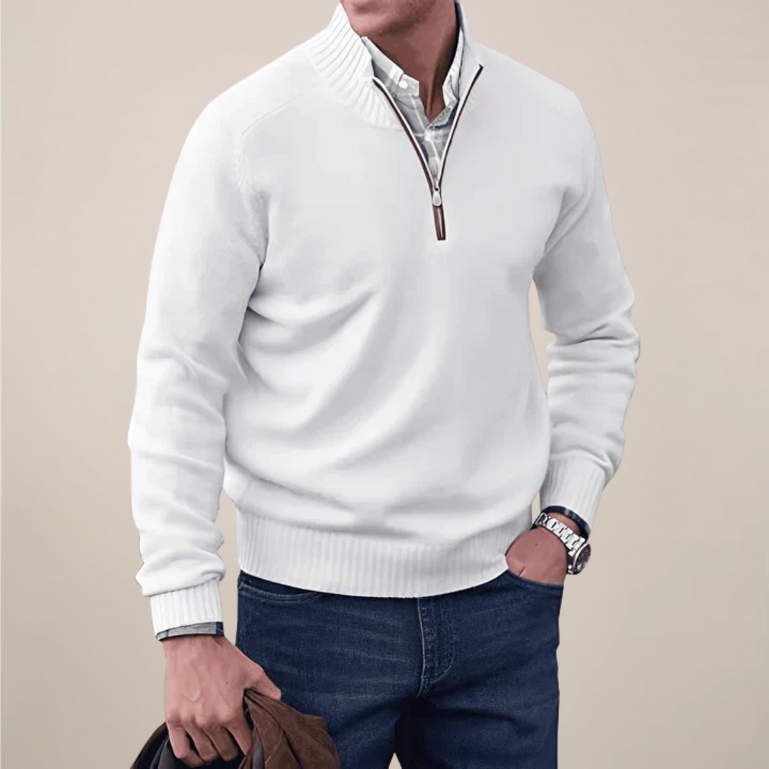 Versatile men's half-zip sweater, a smart casual cardigan perfect for office, everyday, and layering.