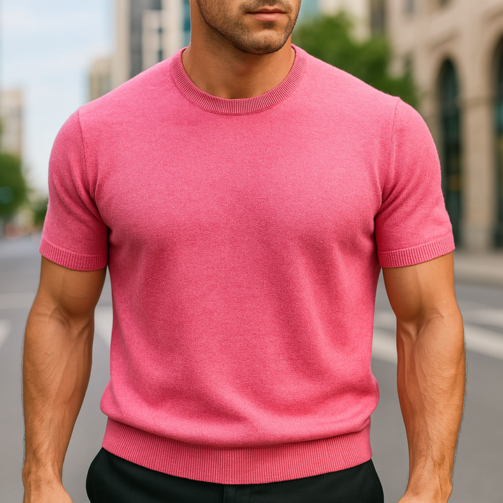 Men's smart casual knit t-shirt, crew neck, short sleeve. Modern and comfortable everyday wear.