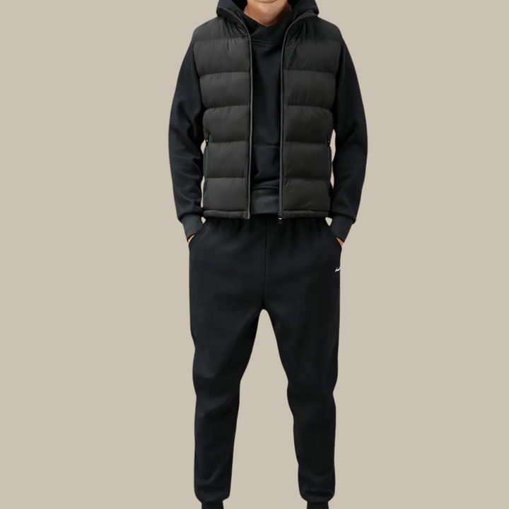 Men's smart casual padded gilet, a versatile zip vest perfect for fall/winter layering & outerwear.