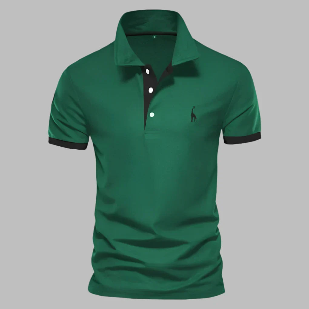 Classic fit men's short sleeve polo shirt with stylish contrast trim details, ideal for comfortable daily wear.
