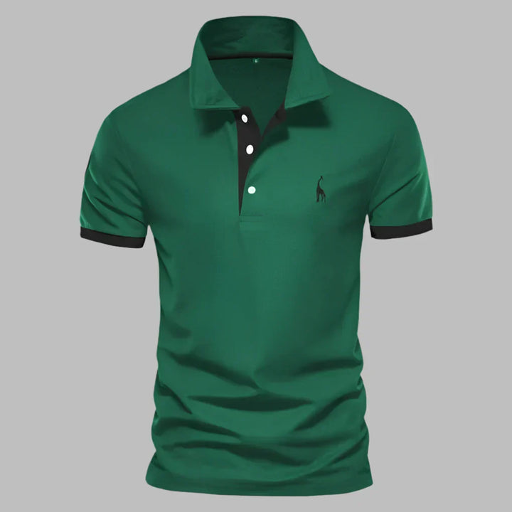 Classic fit men's short sleeve polo shirt with stylish contrast trim details, ideal for comfortable daily wear.