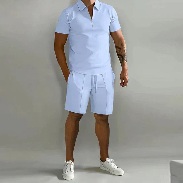 Men's Todd summer outfit: a smart casual coordinated polo and shorts ensemble, perfect for warm weather style.