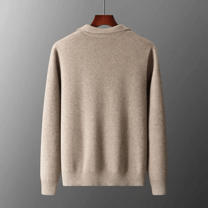 Stylish men's zip-up knit cardigan, a comfortable and versatile smart casual layering piece for any occasion.