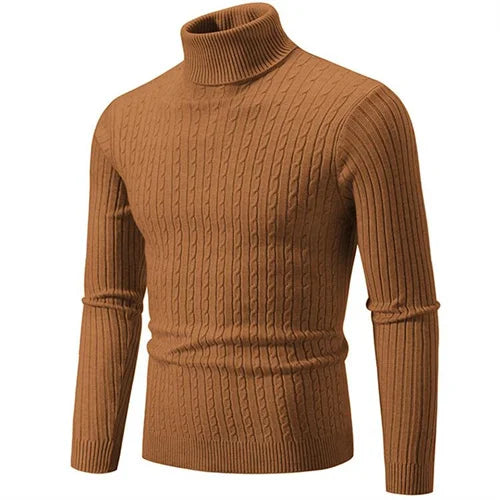 Men's soft ribbed turtleneck sweater, tailored fit for fall & winter style. Breathable knit for layering.