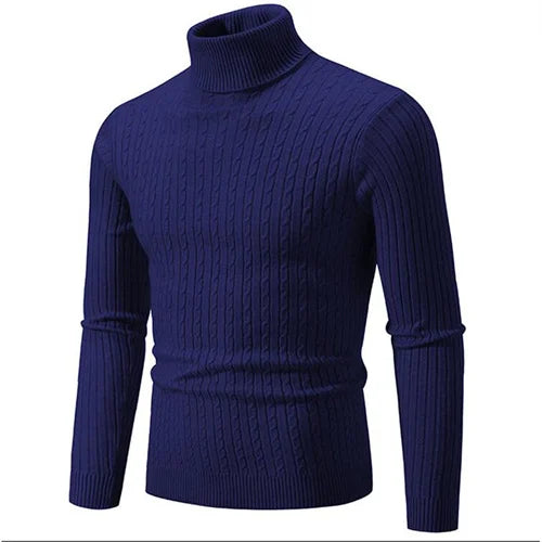Comfortable men's soft knit ribbed turtleneck sweater, tailored fit for breathable fall & winter fashion.