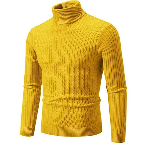 Warm men's ribbed turtleneck sweater, soft knit & tailored fit. Essential winter wear & fall style.