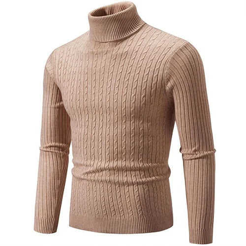 Layering top: men's ribbed turtleneck sweater, soft knit, tailored fit. Ideal for winter & fall style.