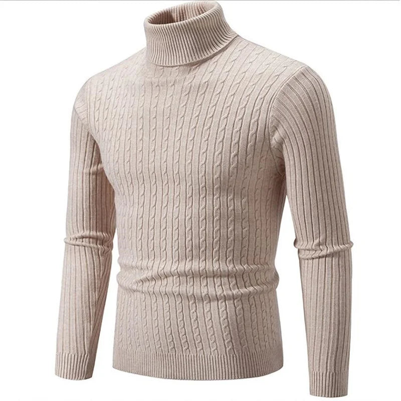 Smart casual men's ribbed turtleneck sweater. Soft knit, tailored fit, versatile fall/winter wear.