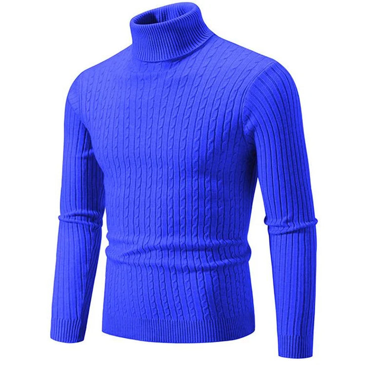 Classic men's ribbed turtleneck sweater, soft knit. Tailored fit for modern fall & winter style wear.